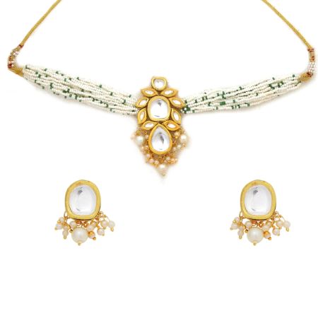 Classic Kundan Pearl Choker Necklace Set
